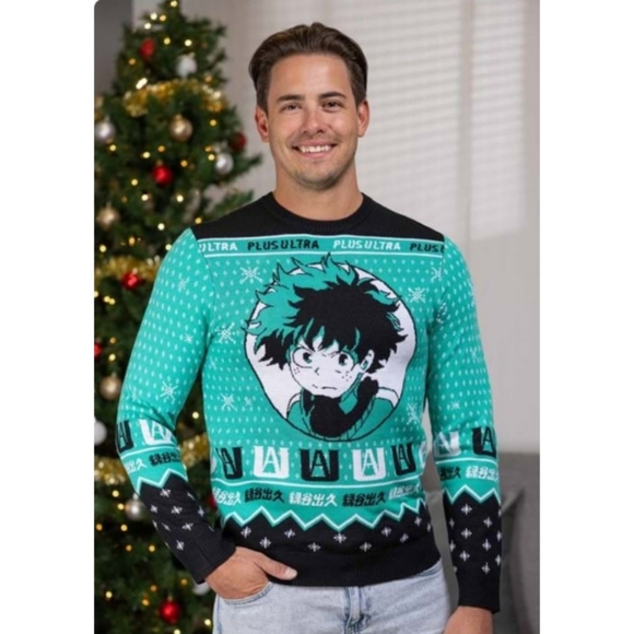 My Hero Academia - Plus Ultra Deku Izuku Midoriya Ugly Christmas Sweater Size Sm - Picture 1 of 8